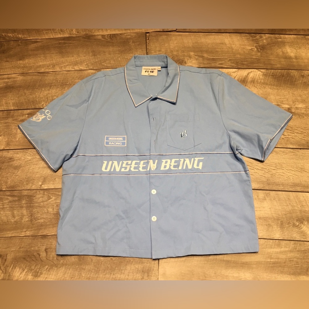 Vintage 2000’s Unseen Being Racing World Tour Button Up Blue Shirt Size XLarge